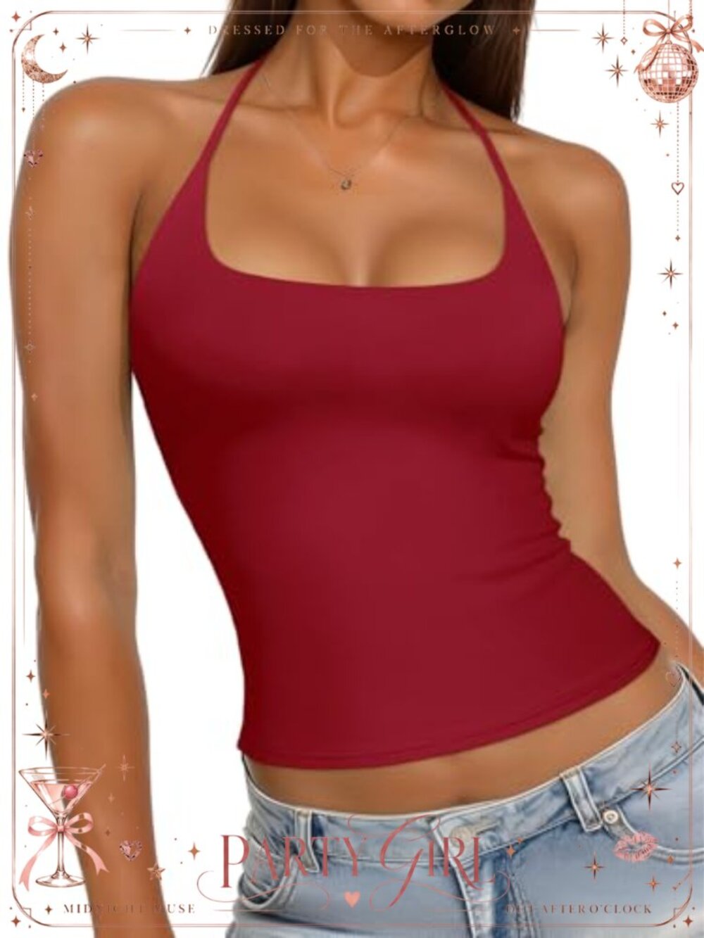 Double Lined Halter Backless Crop Tank Top Y2K Sleeveless Going Out Top